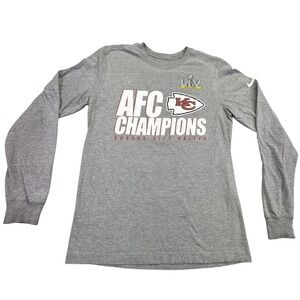 Nike Kansas City Chiefs Shirt Men's Small AFC Champions Long Sleeve Gray